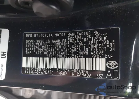 2016 Toyota Corolla S W/Special Edition Pkg from USA, damaged, VIN 2T1BURHEXGC521244